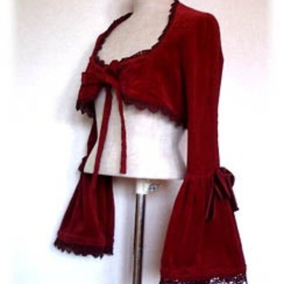 Victorian Maiden Velveteen Flare Sleeve Bolero Black Vintage Lolita EGL Y2K - Picture 5 of 5